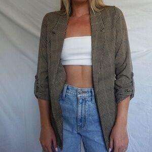 Quarter sleeve plaid blazer